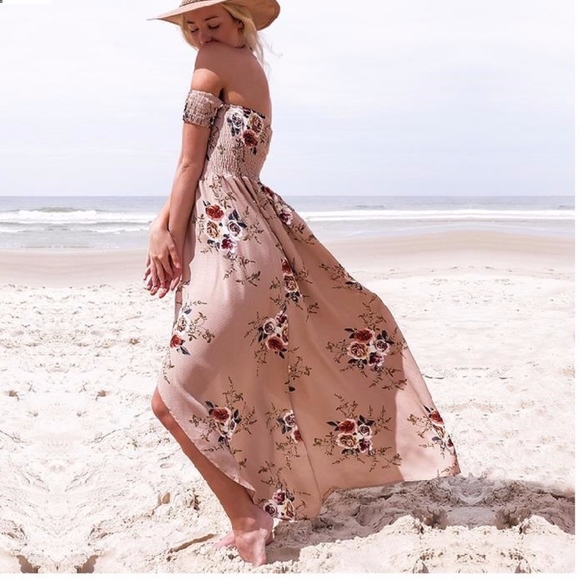 Floral Boho Off Shoulder Asymmetrical Dress - Picture 5 of 8